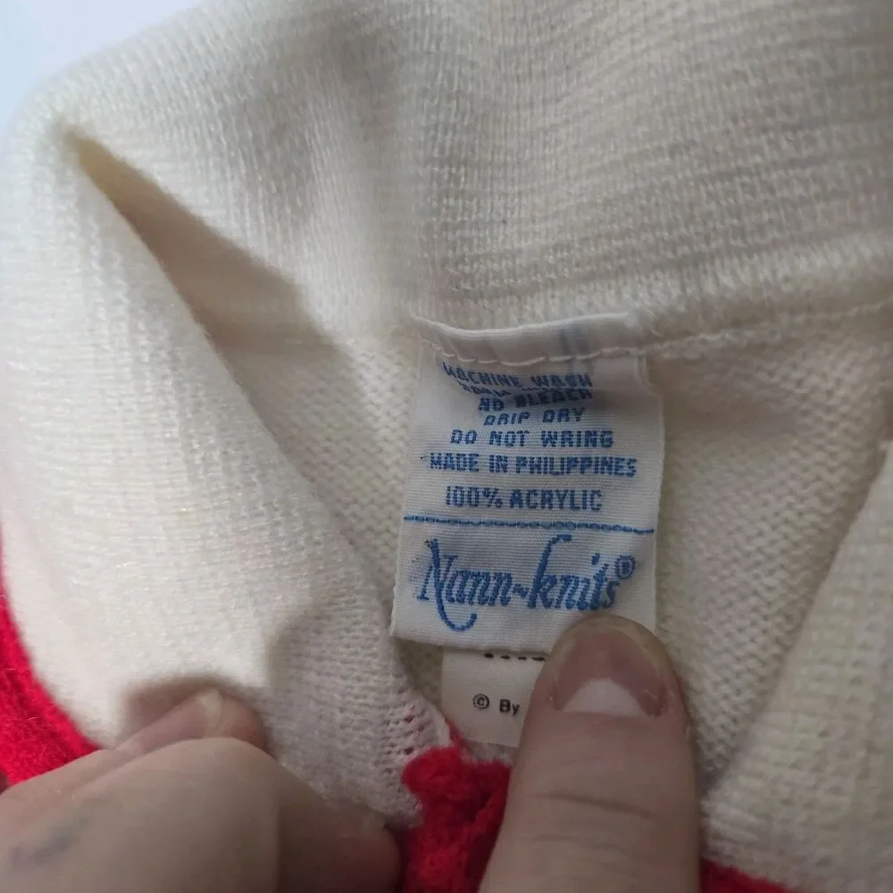 Vtg Nann Knits 24 Months White & Red Soft Girls Sweater Dress With Blue Bears